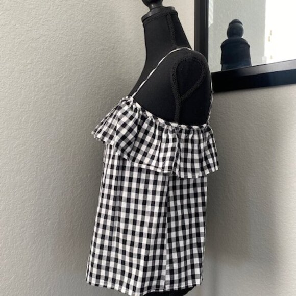 A NEW DAY Black and White Gingham Checkered Ruffle Strappy Top XS - Picture 6 of 10